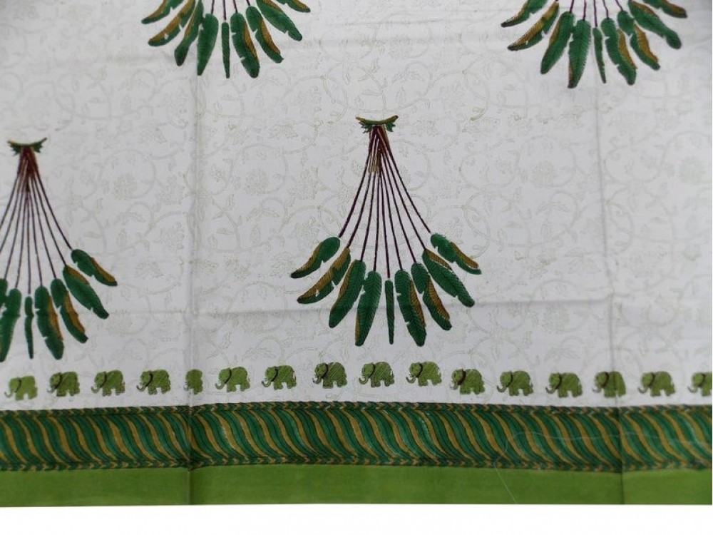 Indian Hand Block Print Rajasthani Art Work Design Sheets Cotton Double Bedsheet Green Color Queen Size Bed Sheet 